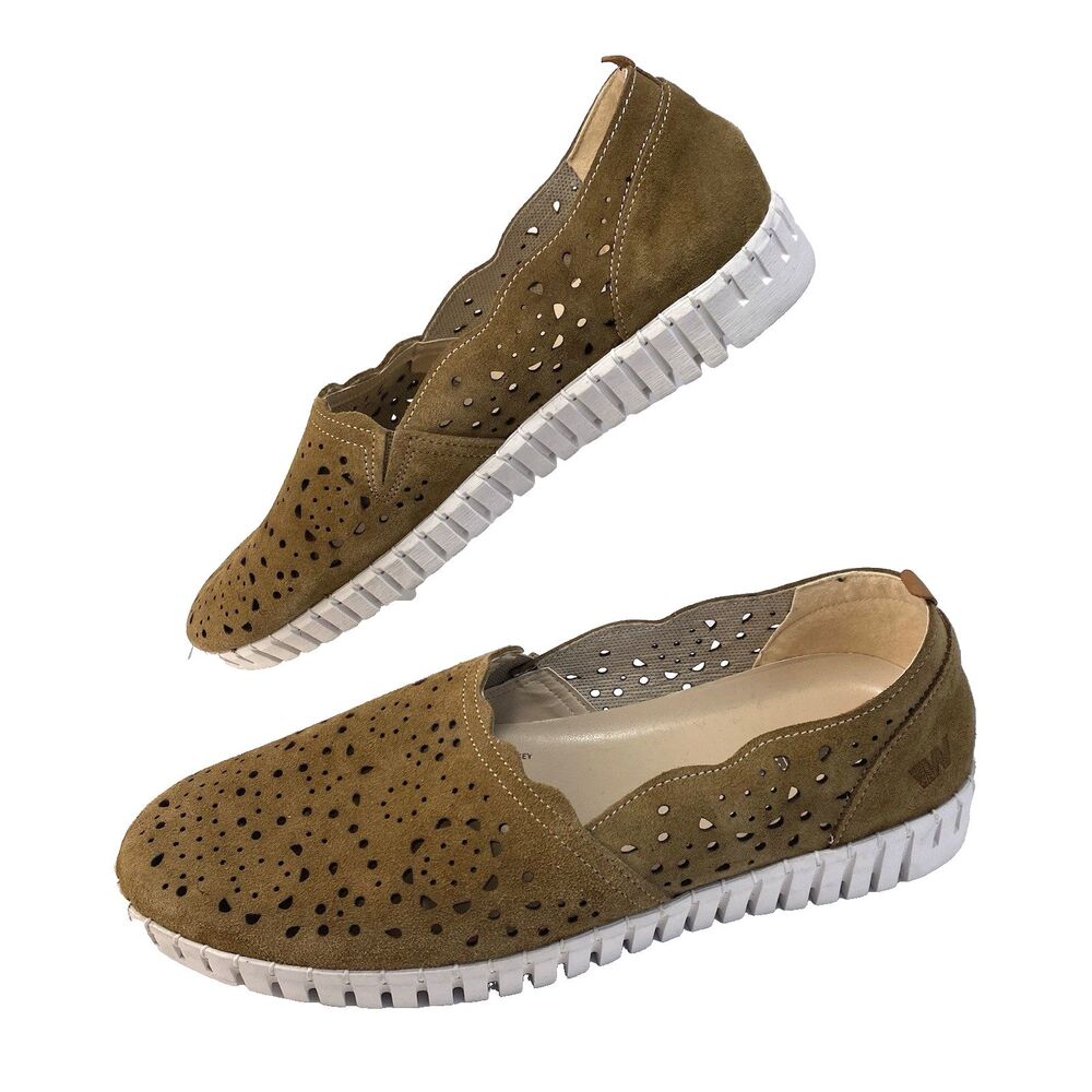 Weinbrenner Women Size 41 US 10 Slip-On Shoe Brown Lazer Cut Suede Leather